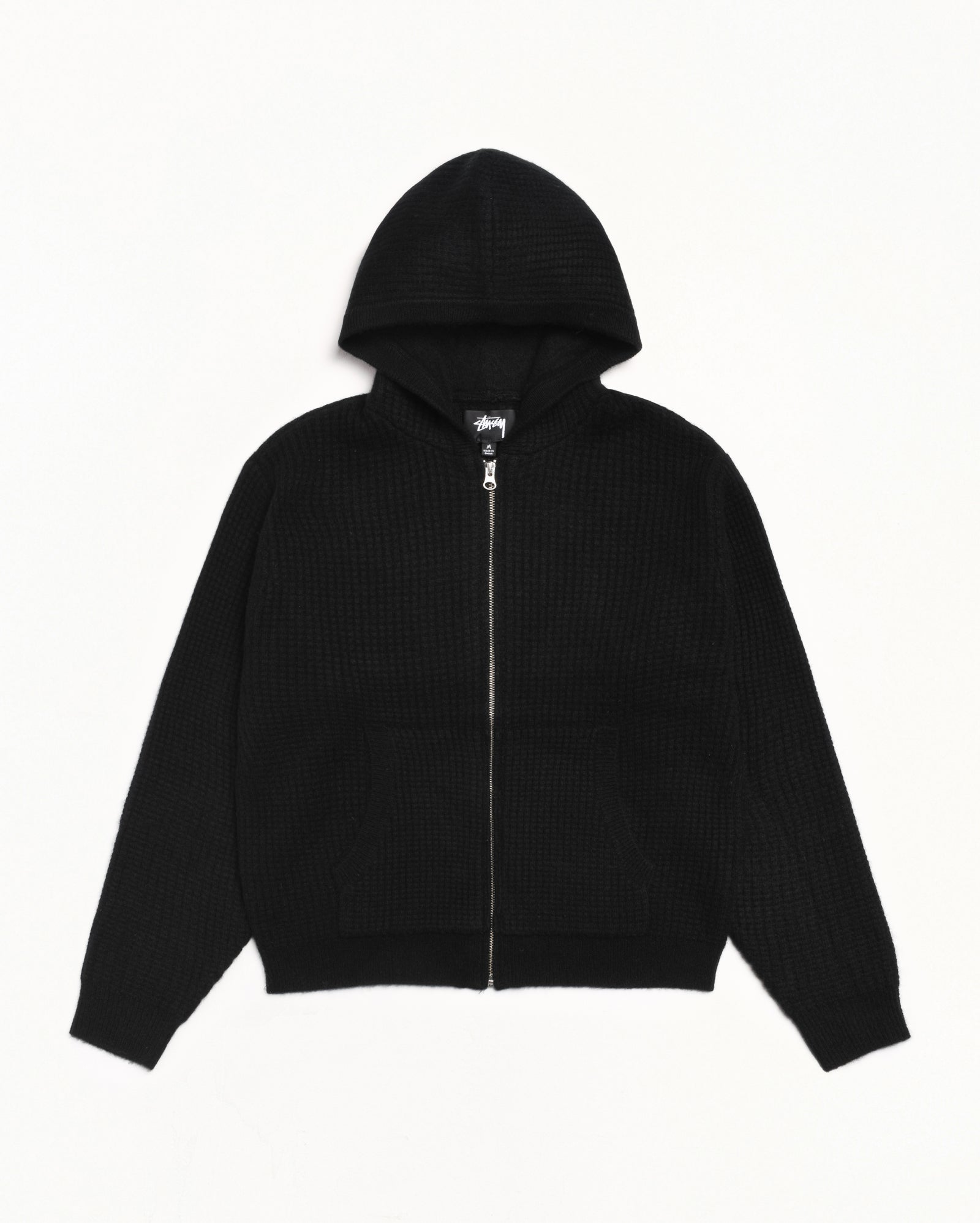 WAFFLE CASHMERE ZIP HOOD SWEATER